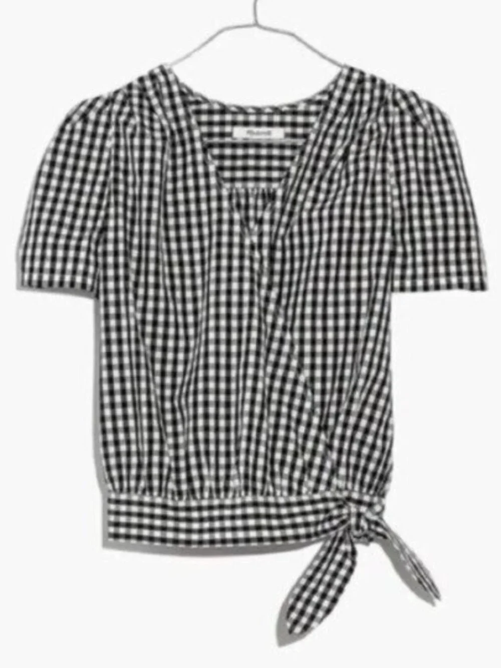 Madewell Gingham Wrap Top Mod Cottagecore Feminine Puff Sleeves